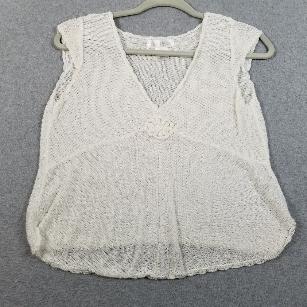 White House Black Market Top Women S Small White Sheer Knit V-Neck Boho Beach